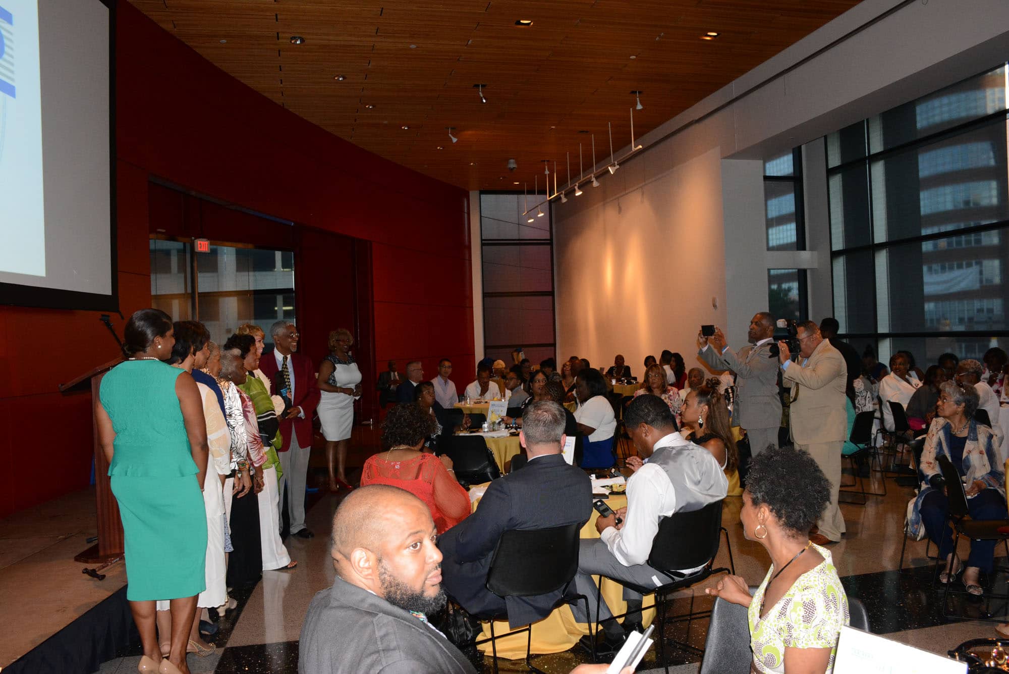 Some of the guests take a moment for a big group shot.