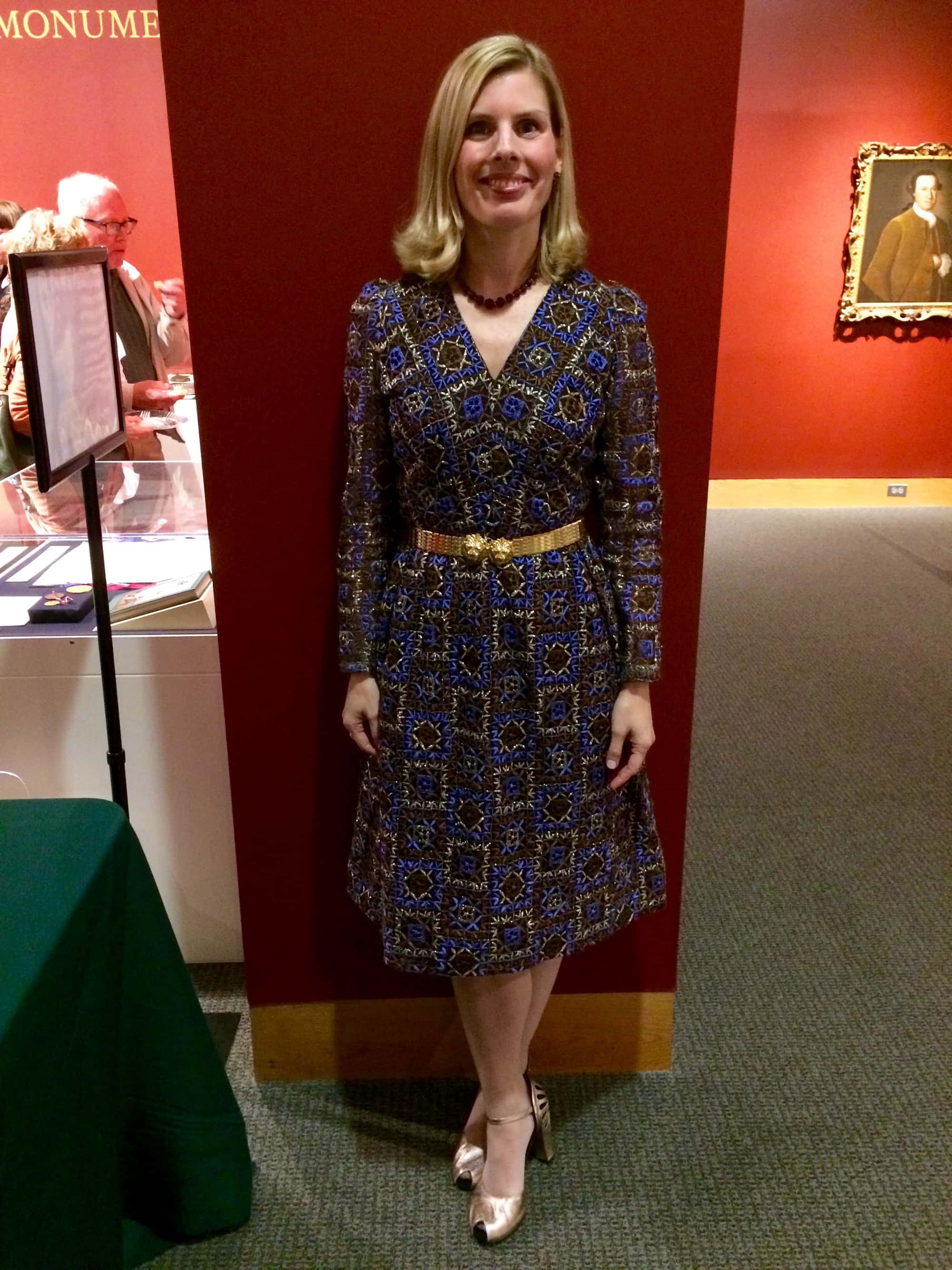 Spotted several stylistas at the Maryland Historical Society book-signing and exhibition by Alexandra Deutsch: “Woman of Two Worlds: Elizabeth Patterson Bonaparte and Her Quest for an Imperial Legacy”...starting Alexandra Deutsch, curator and author, wearing a 1970s vintage dress with Lurex thread, vintage belt and shoes.