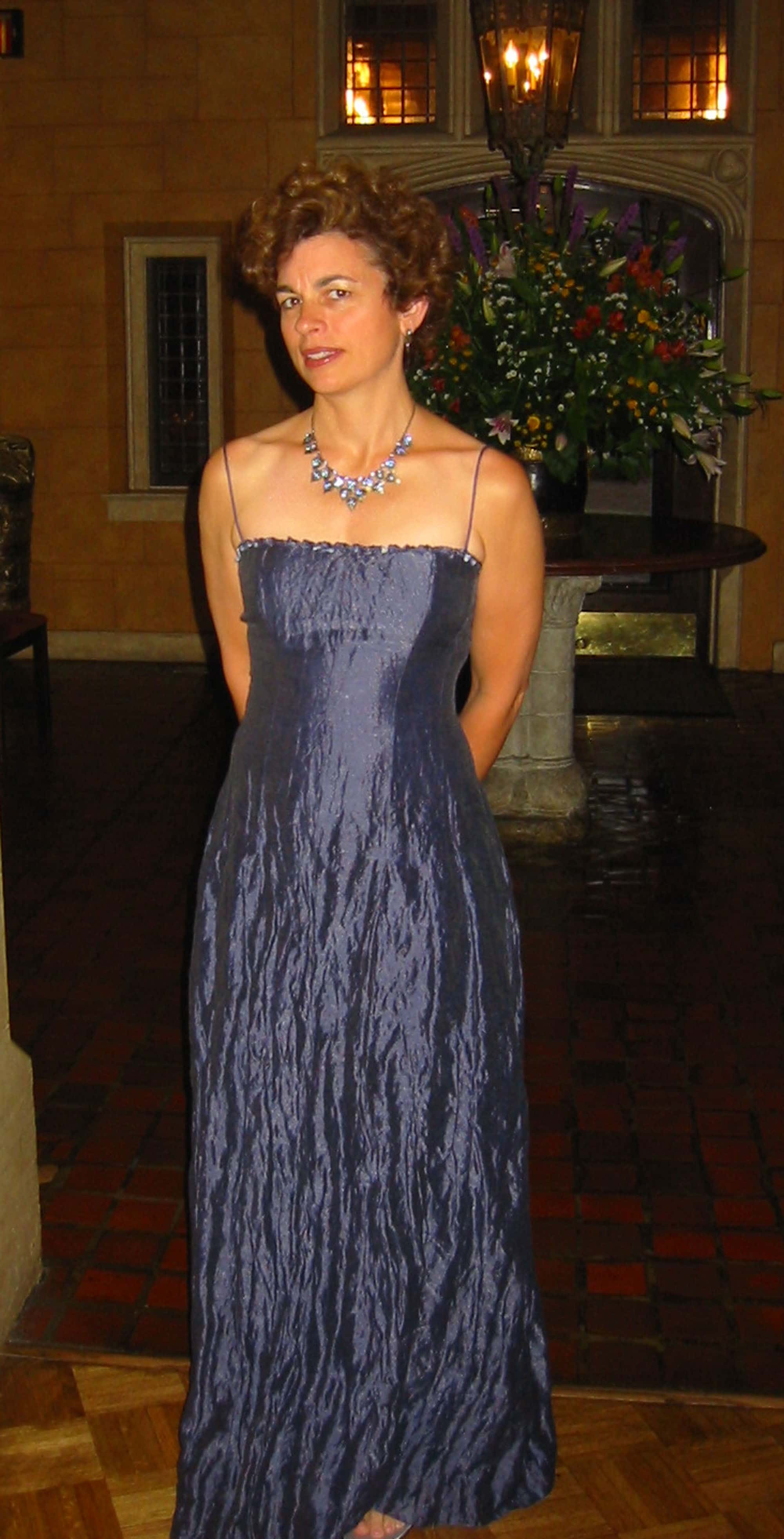 Charles Village resident Dawna Cobb was heading out to a black-tie event in a blue iridescent gown by Elie Tahari and sparkly necklace by J. Crew, mixing high and low à la Michelle Obama. Her look is clean and effortless, proving that you don’t have to clutter an outfit with complicated doodads or show lots of skin to turn heads.